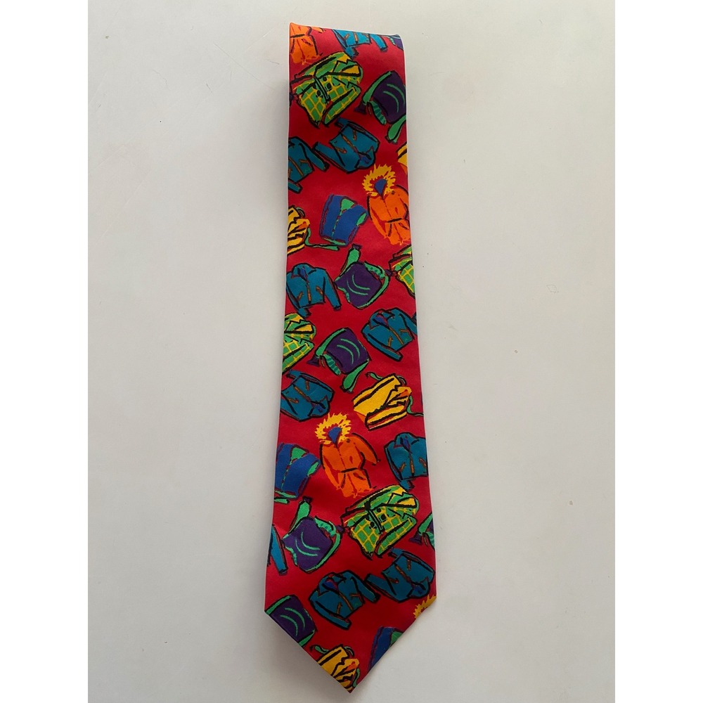 Gap Mens Red Italian Silk Novelty Winter Coat Parka Jacket Print Necktie 57in